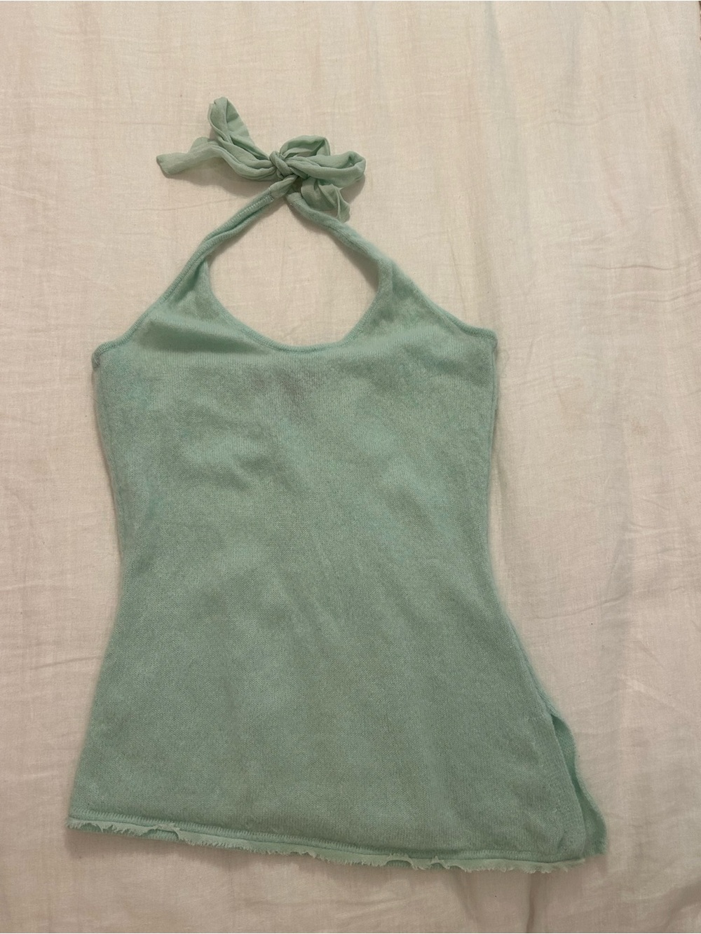 Halter Tank Top in Sage Green 100% cashmere